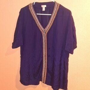 Chico Purple/Blue beaded Embroidered Short Sleeve top size 1/M